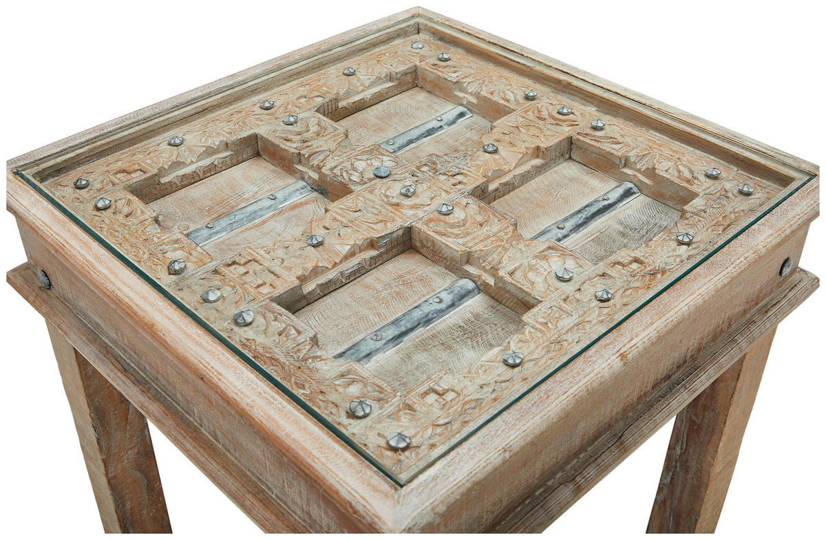 BEISTELLTISCH 60/60/60 cm Recyclingholz vollmassiv Naturfarben, Weiß quadratisch  - Naturfarben/Weiß, Trend, Glas/Holz (60/60/60cm) - Landscape