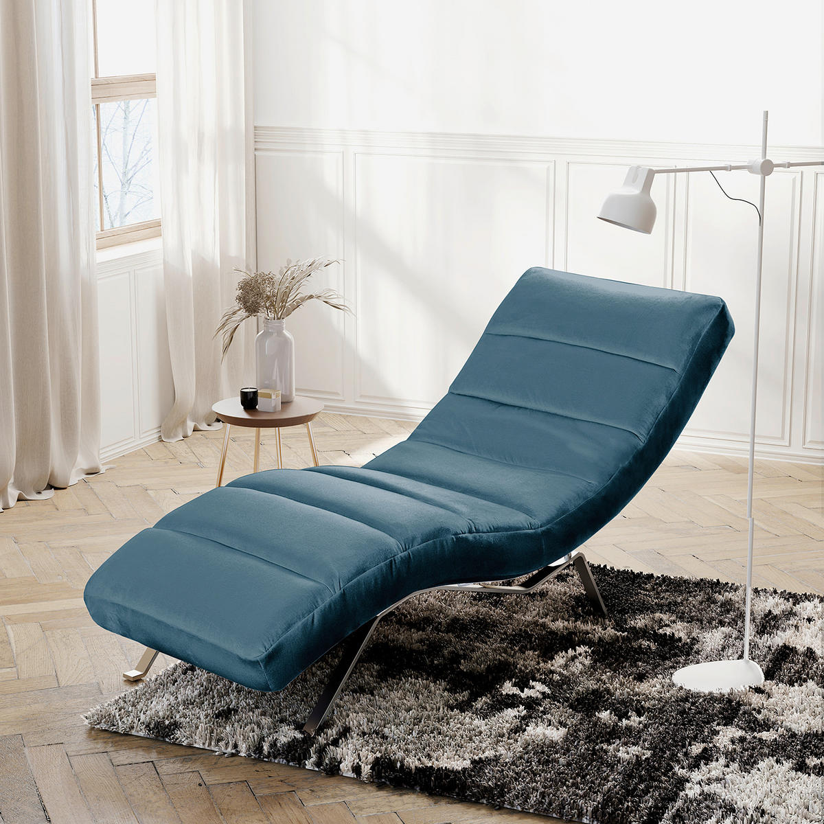 RELAXLIEGE SWING Samt Blau  - Blau/Silberfarben, Design, Textil/Metall (65/65-95/171cm) - Livetastic