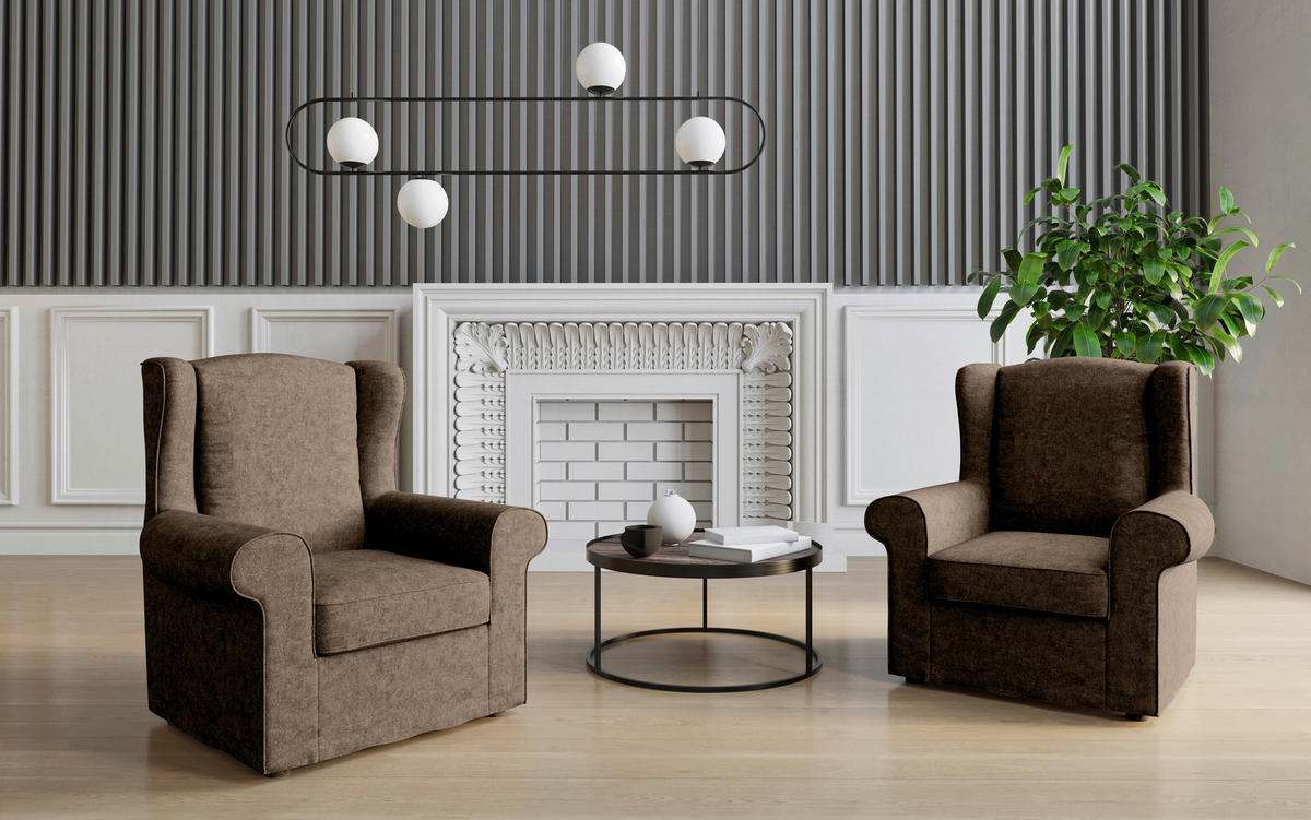 OHRENSESSEL in Flachgewebe Dunkelbraun  - Edelstahlfarben/Dunkelbraun, Design, Textil/Metall (88/105/90cm) - Livetastic
