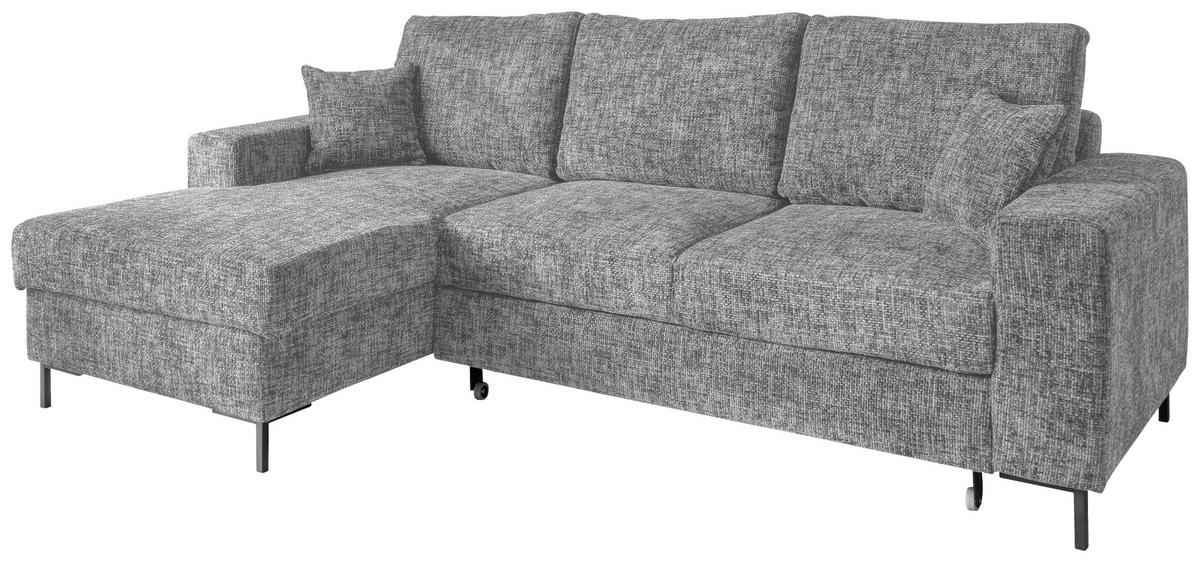ECKSCHLAFSOFA  mit Rücken echt Struktur Silberfarben  - Silberfarben/Schwarz, KONVENTIONELL, Textil/Metall (143/237cm) - Livetastic