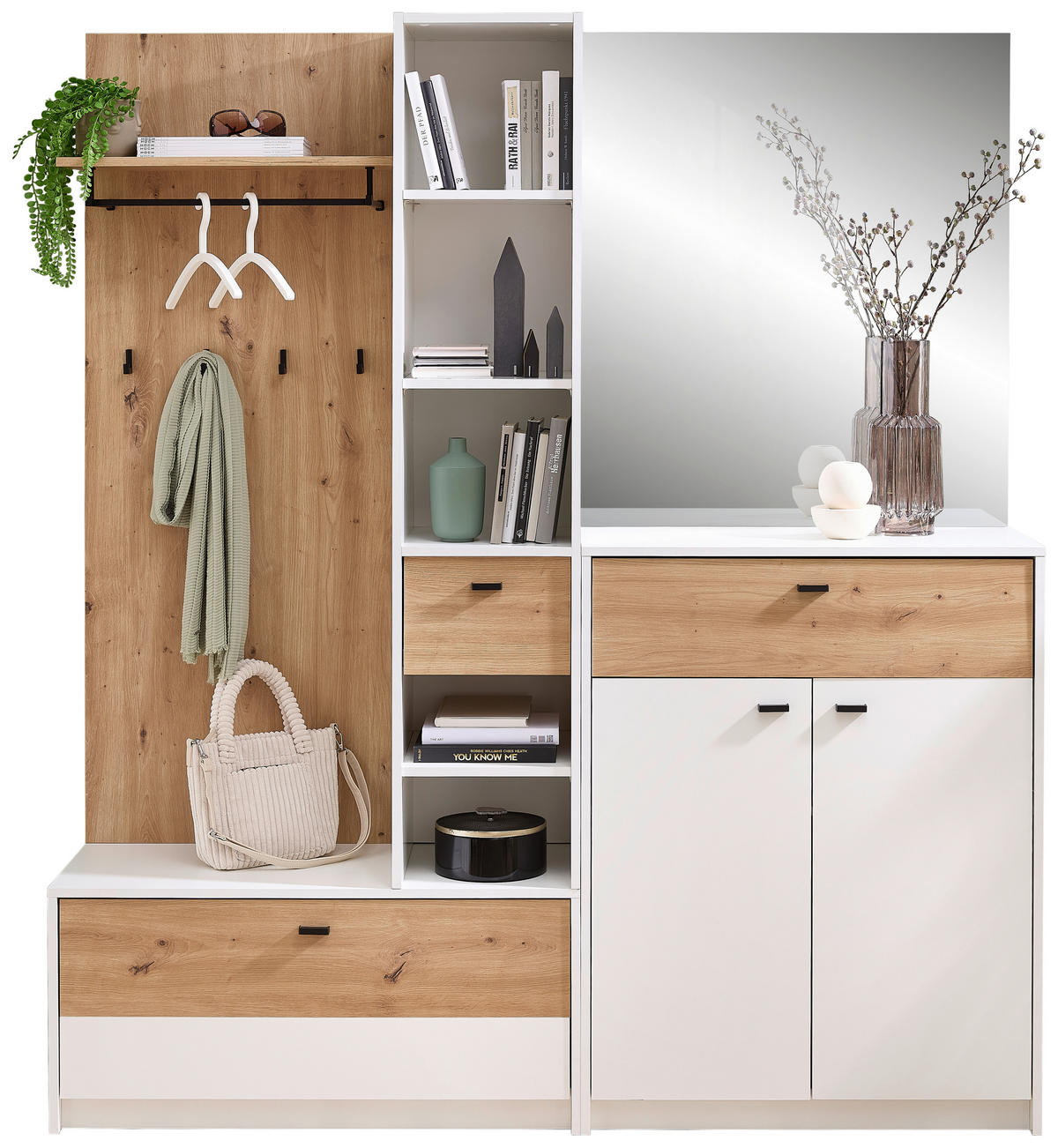 PREDSOBA bela, hrast artisan - bela/hrast artisan, Design, steklo/leseni material (173/195/38cm) - Xora