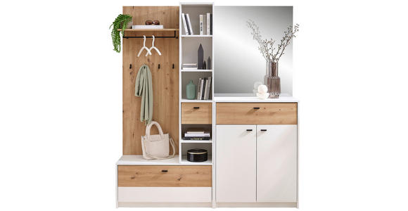 GARDEROBE 5-teilig  in 169/195/38 cm  - Weiß/Eiche Artisan, Design, Glas/Holzwerkstoff (169/195/38cm) - Xora
