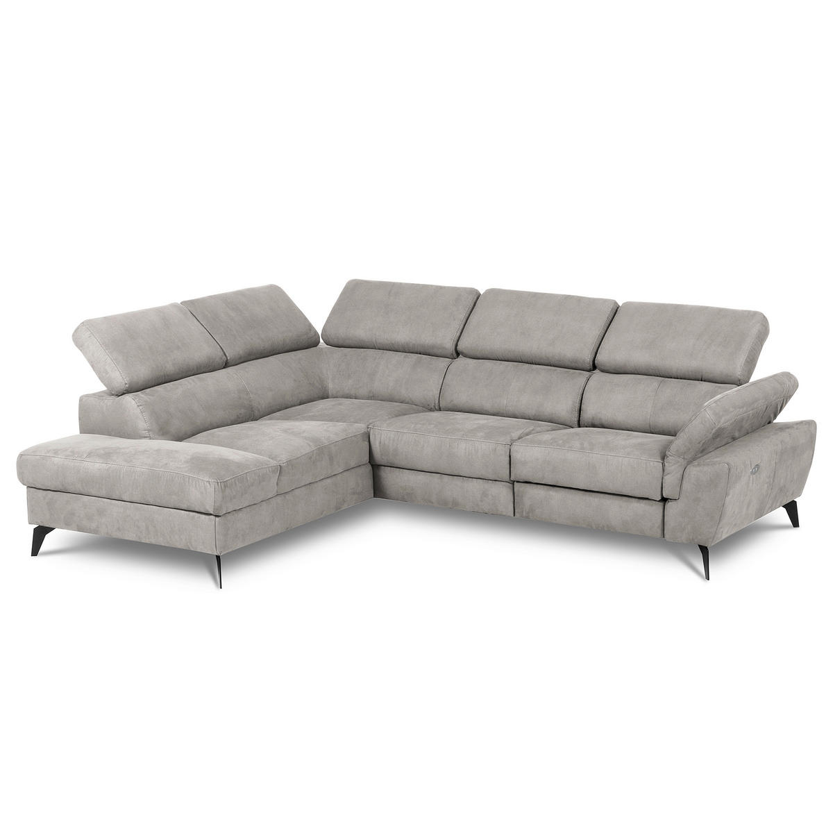 ECKSOFA SONO in Lederlook Grau Armteilverstellung, Kopfteilverstellung  210/265 cm  - Schwarz/Grau, Design, Textil/Metall (210/265cm) - Livetastic