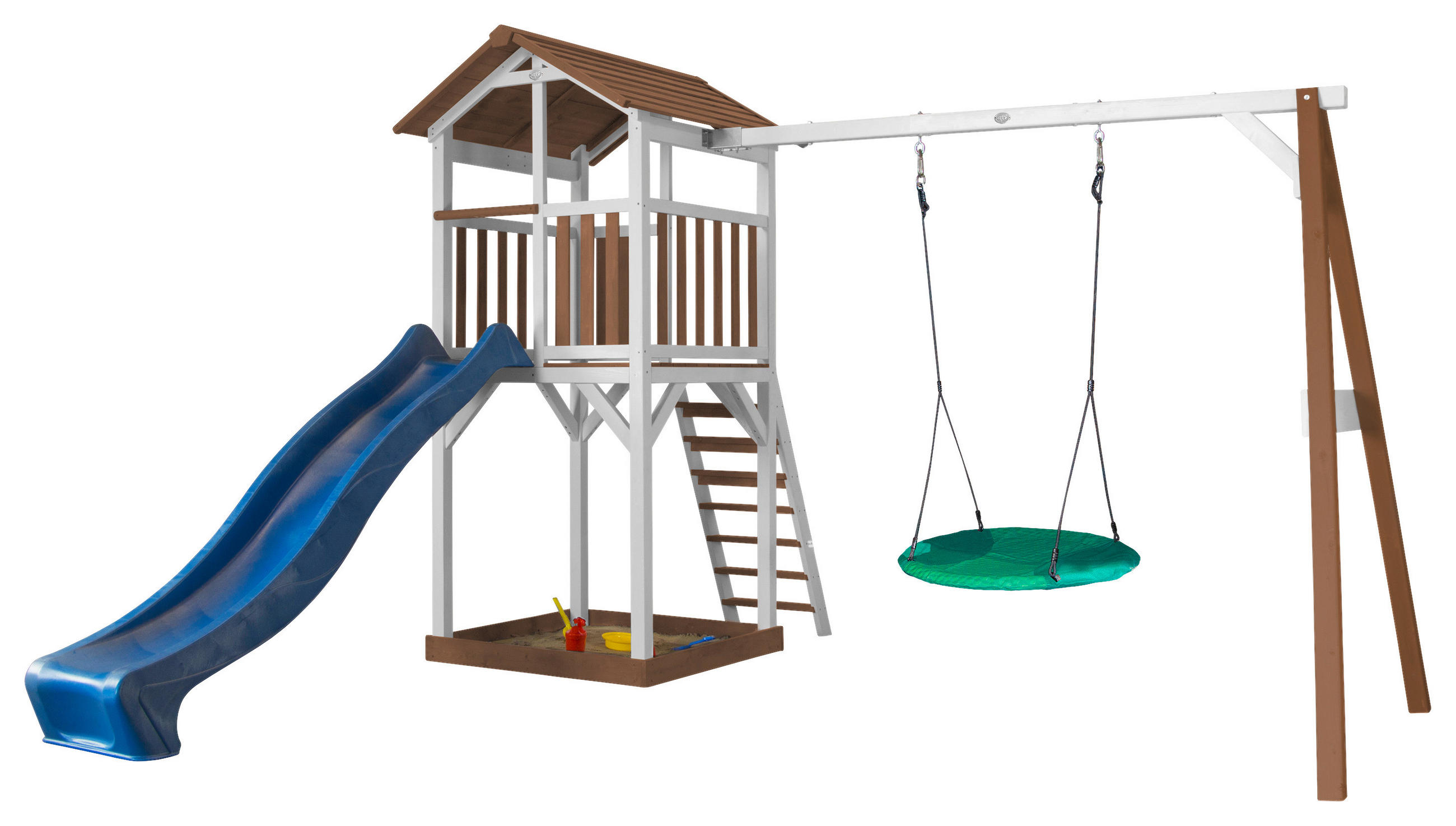 NEST SWING BRAUN-WEIß 356,6/241,9/349 cm  - Blau/Braun, KONVENTIONELL, Holz (356,6/241,9/349cm) - Ambia Garden