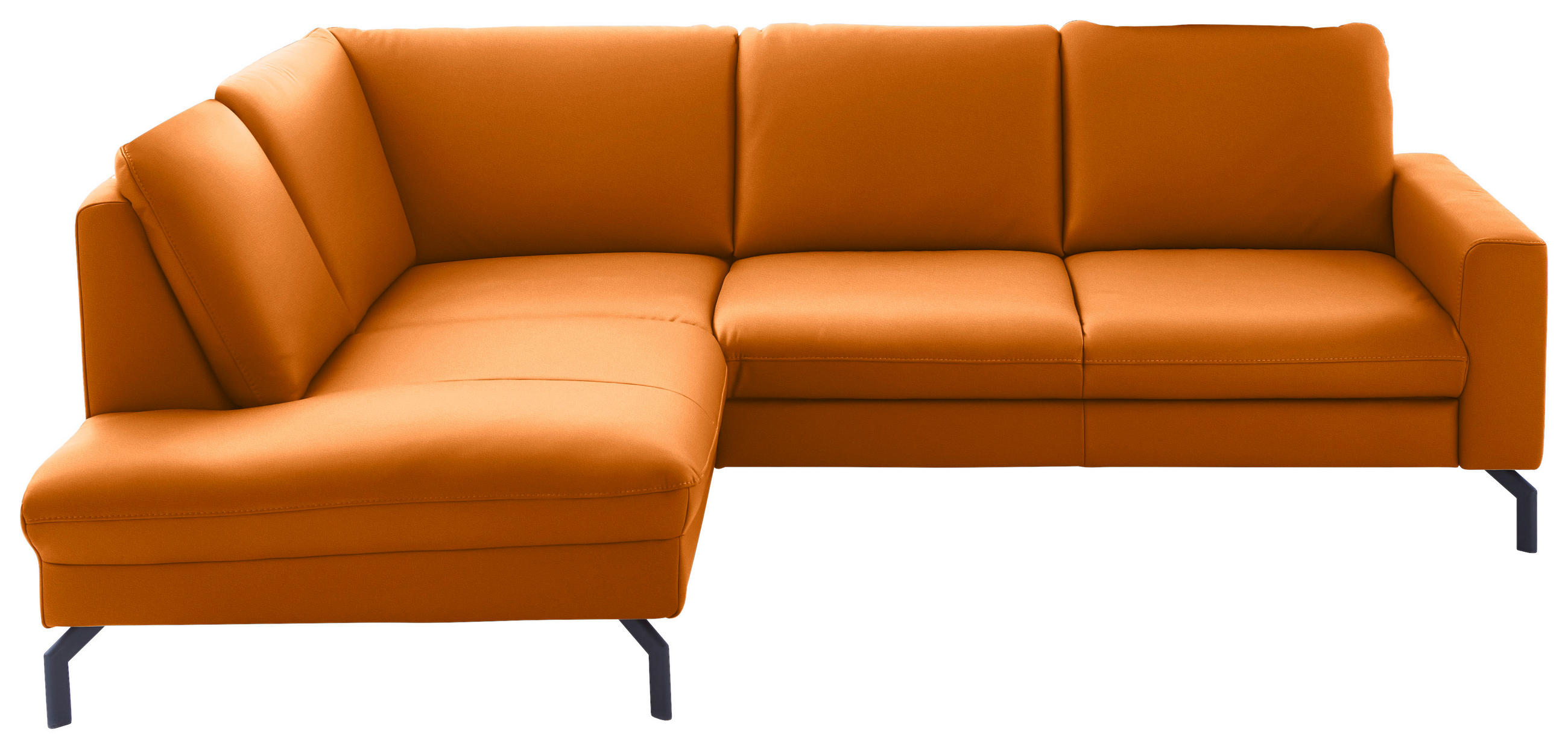 ECKSOFA in Echtleder Orange  194/250 cm  - Schwarz/Orange, Design, Leder/Metall (194/250cm) - Beldomo Premium