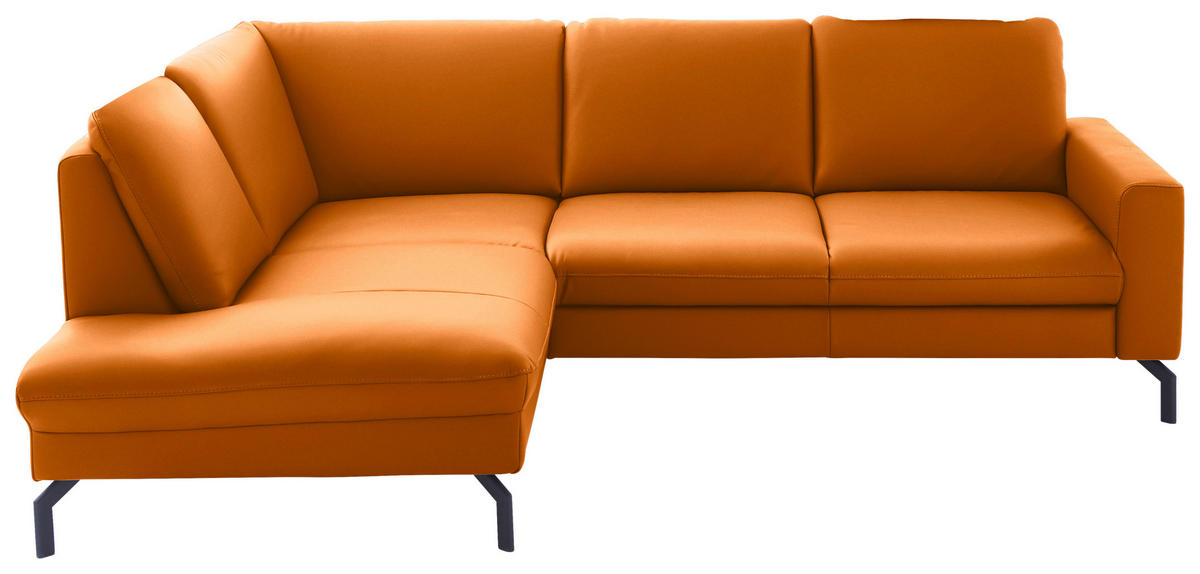 ECKSOFA in Echtleder Orange  194/250 cm  - Schwarz/Orange, Design, Leder/Metall (194/250cm) - Beldomo Premium