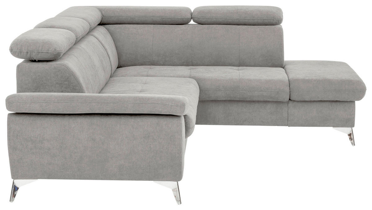 ECKSOFA in Mikrofaser Grau  - Chromfarben/Grau, Konventionell, Textil/Metall (256/209cm) - Livetastic