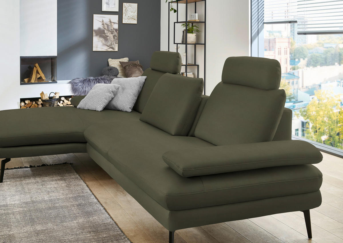 ECKSOFA in Echtleder Grün  - Schwarz/Grün, Design, Leder/Metall (180/310cm) - Dieter Knoll