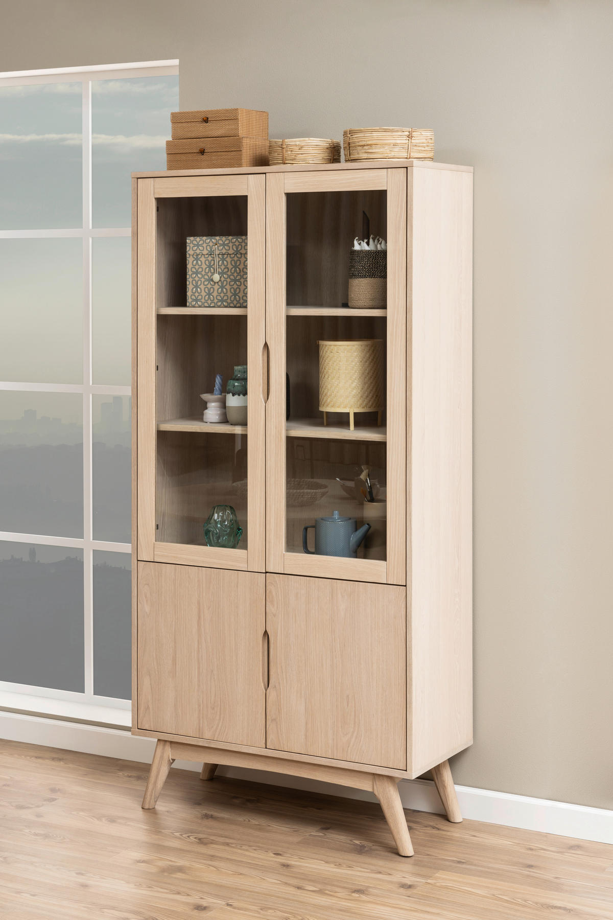 VITRINE in furniert Eiche Eichefarben  - Eichefarben, Modern, Glas/Holz (94/192/40cm) - MID.YOU