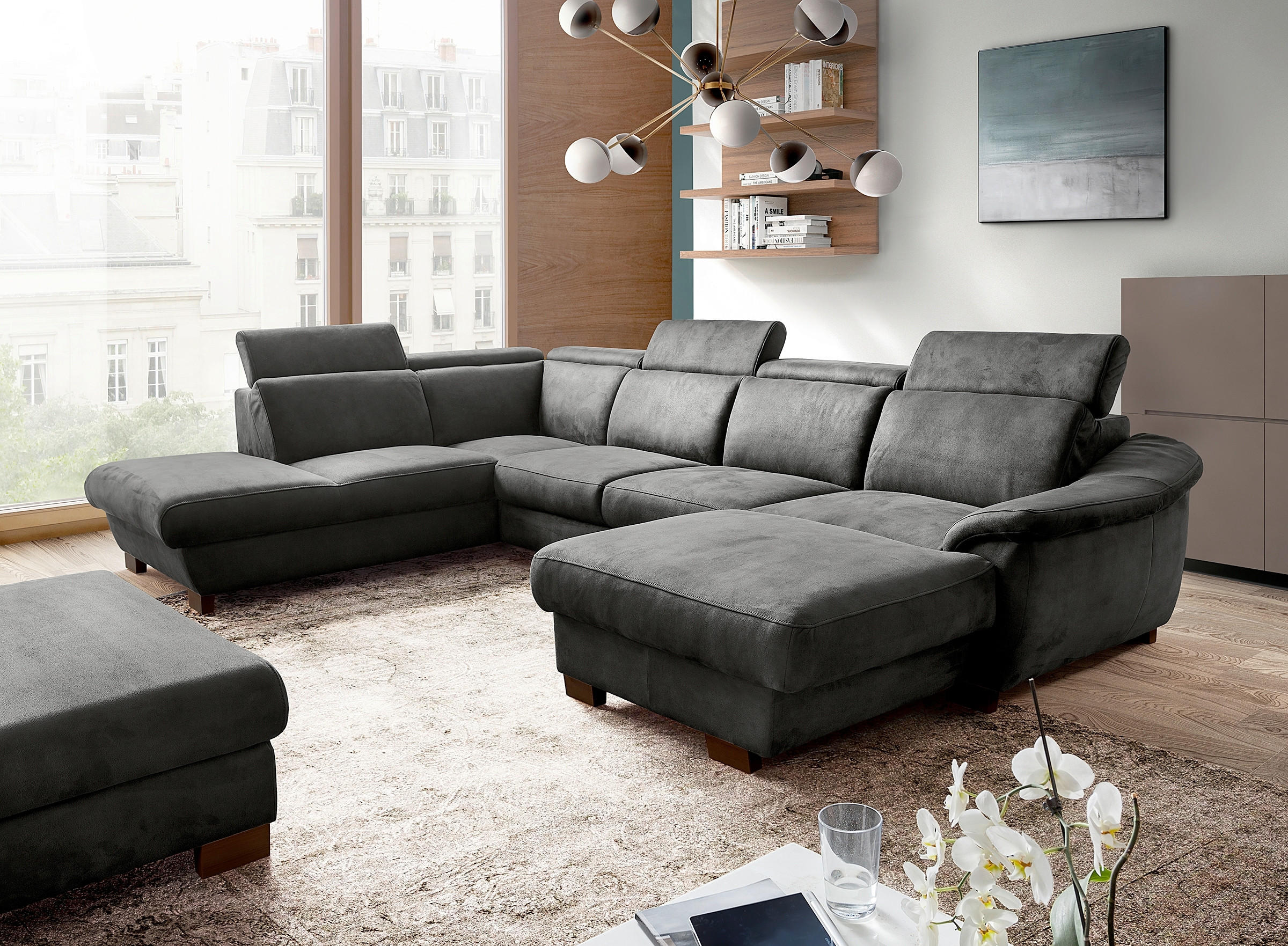 WOHNLANDSCHAFT TREND in Mikrofaser Anthrazit  - Wengefarben/Anthrazit, Design, Holz/Textil (273/347/238cm) - Livetastic