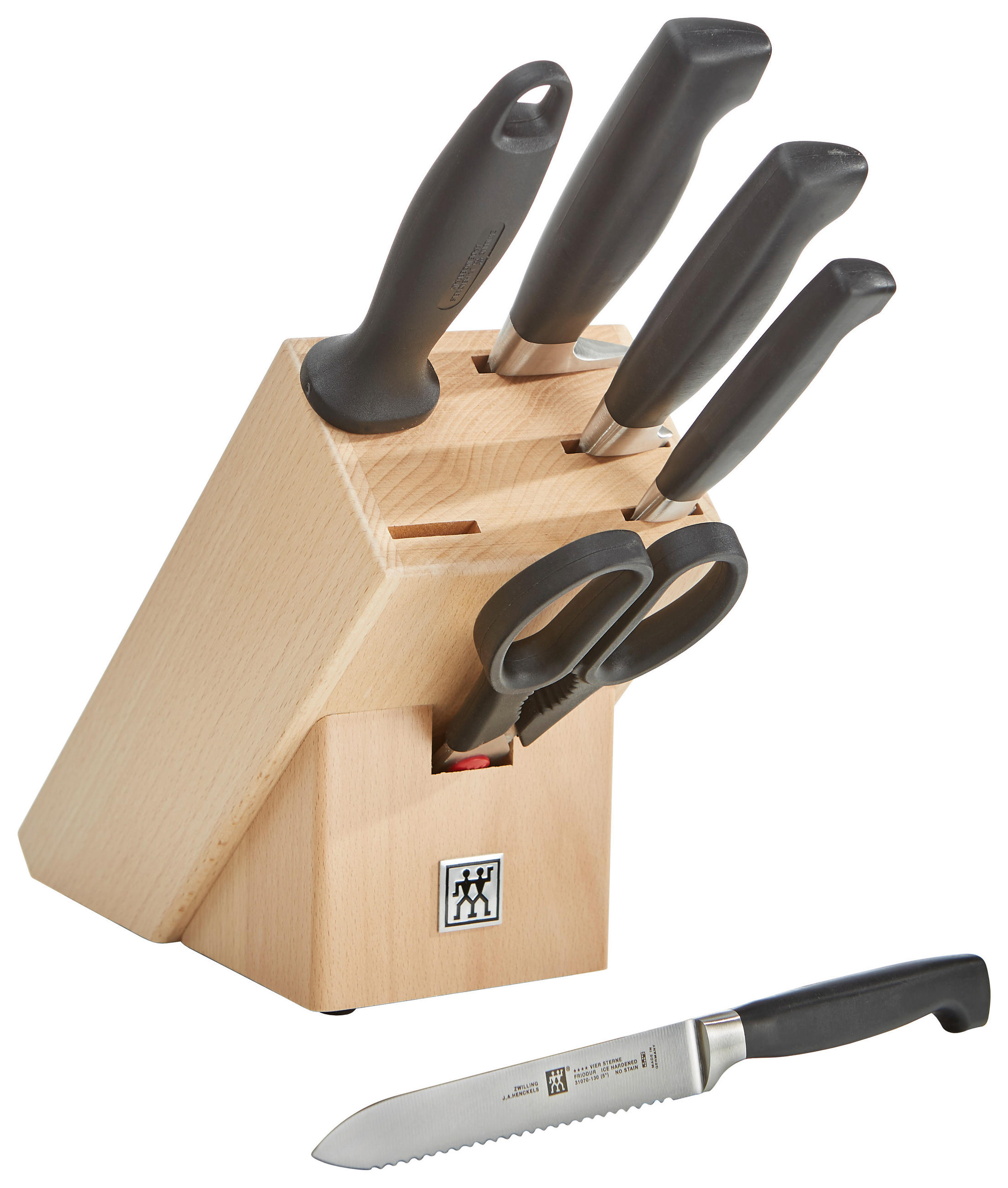 MESSERBLOCK VIER STERNE Stahl 7-teilig - Schwarz/Naturfarben, Basics, Holz/Kunststoff (16/15/36,5cm) - Zwilling