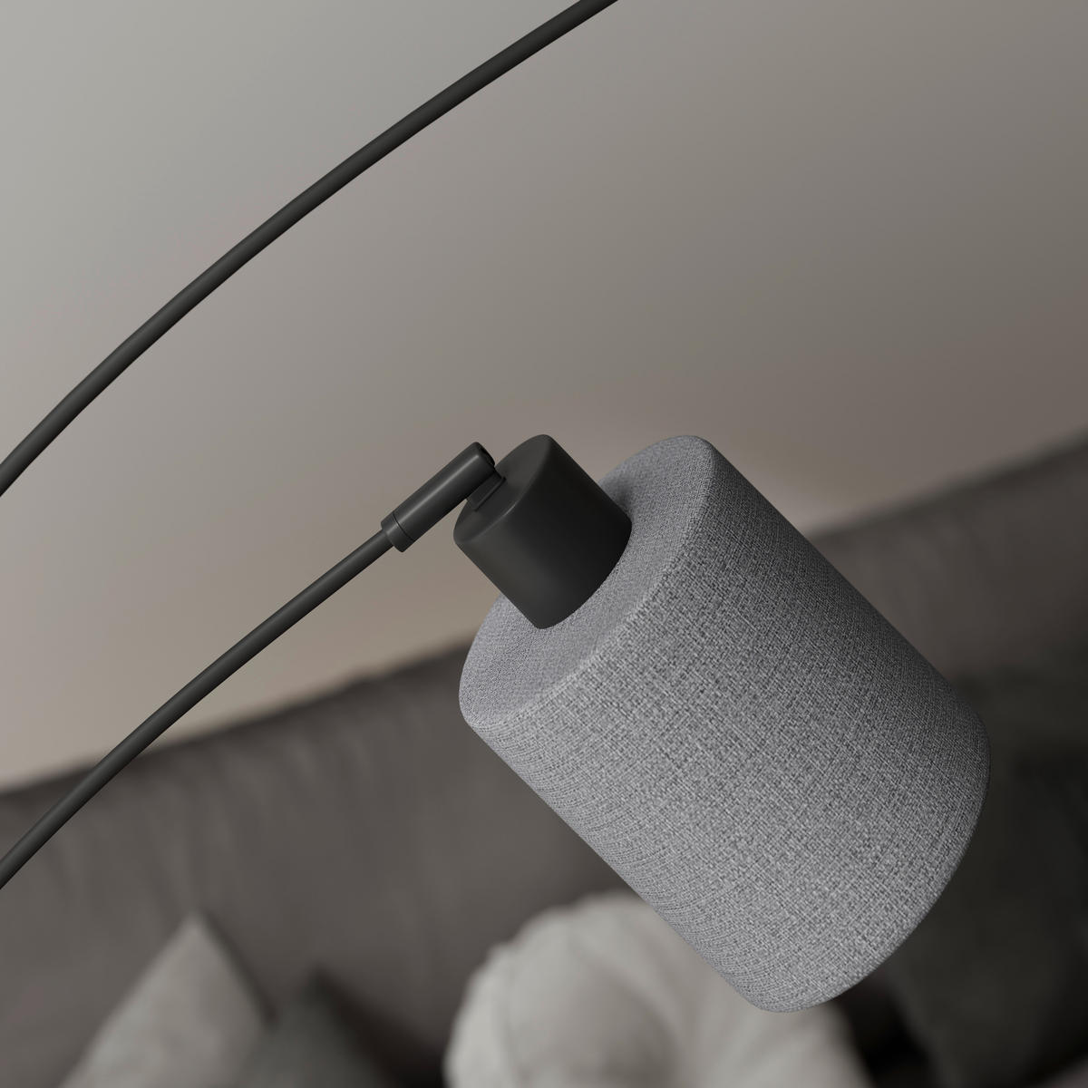 STOJACÍ LAMPA, 90/200 cm  - šedá/černá, Design, kov/textil (90/200cm) - Novel