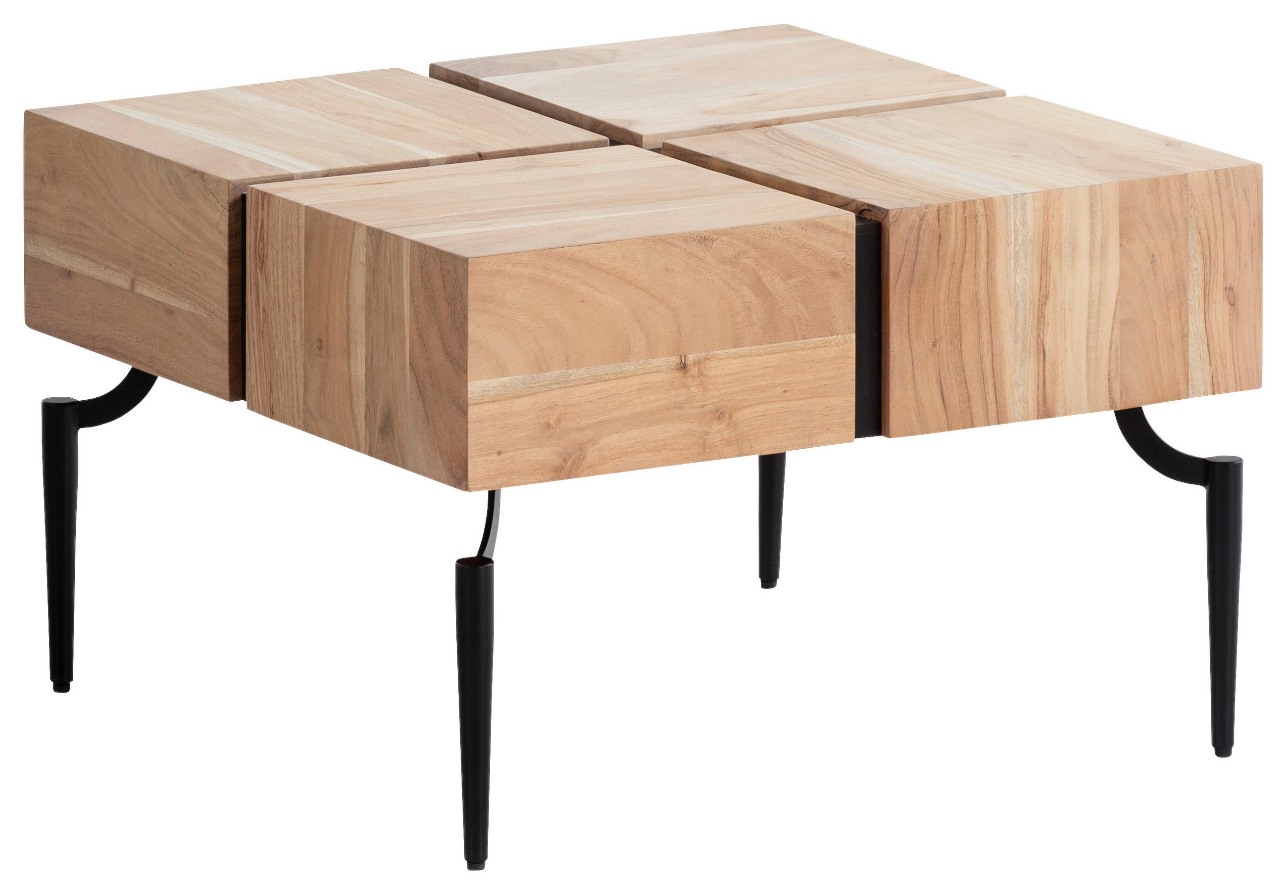 COUCHTISCH Akazie massiv 60/60/40 cm quadratisch Akaziefarben  - Schwarz/Akaziefarben, Design, Holz/Metall (60/60/40cm) - Livetastic