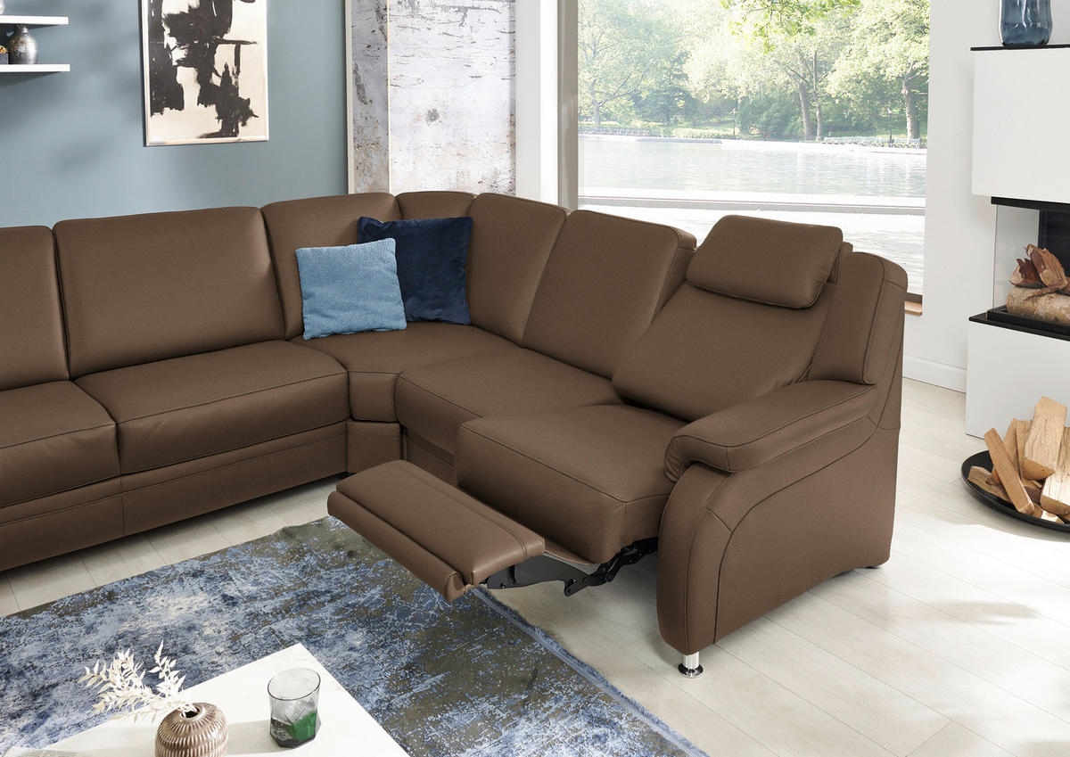 WOHNLANDSCHAFT Echtleder Braun  - Alufarben/Braun, Konventionell, Leder/Metall (165/329/239cm) - Beldomo Premium