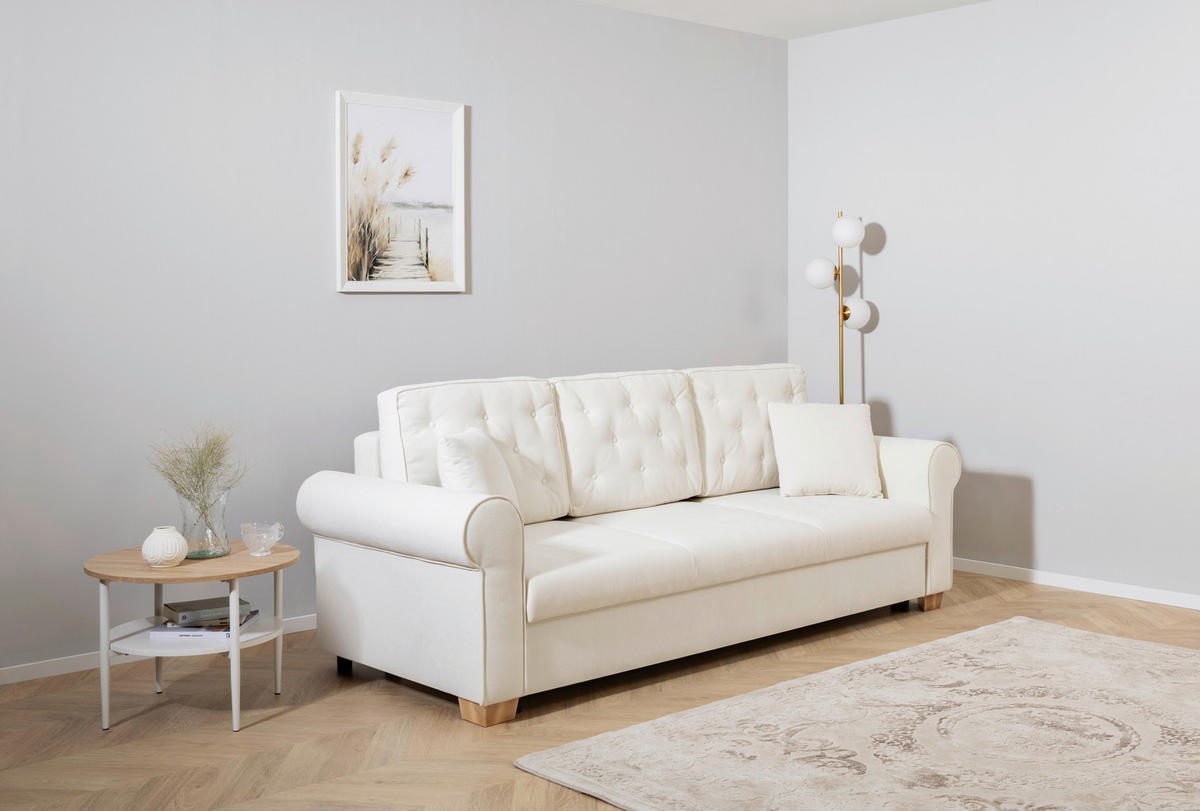 SCHLAFSOFA in Chenille Creme  - Buchefarben/Creme, Design, Holz/Textil (240/94/98cm) - MID.YOU