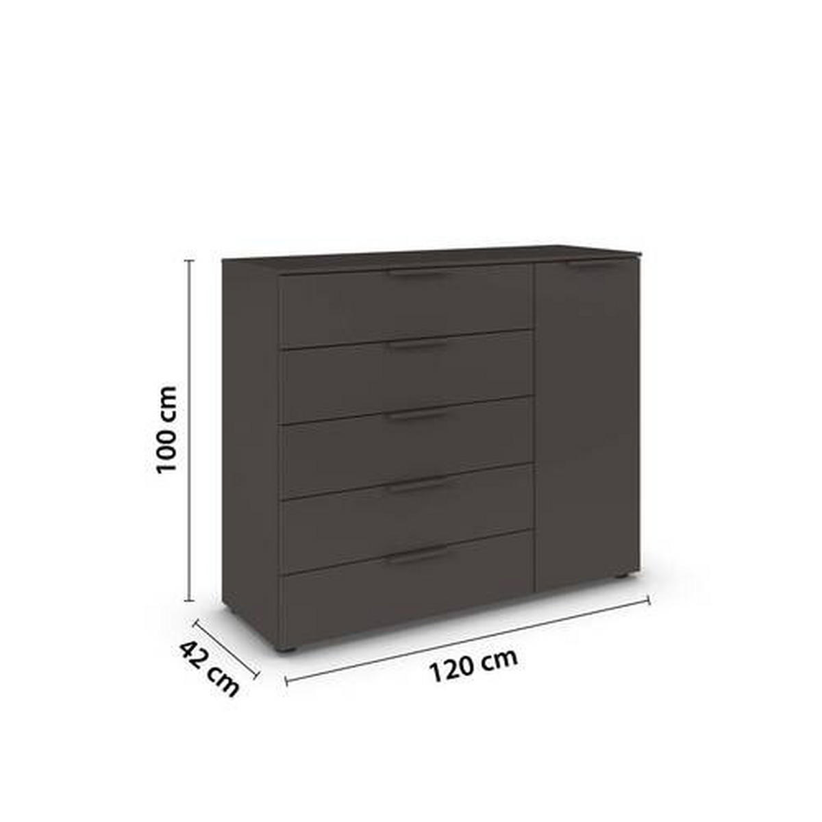 KOMÓD 120/100/42 cm  - grafitszürke/fekete, Modern, műanyag/faalapú anyag (120/100/42cm) - Rauch Möbel