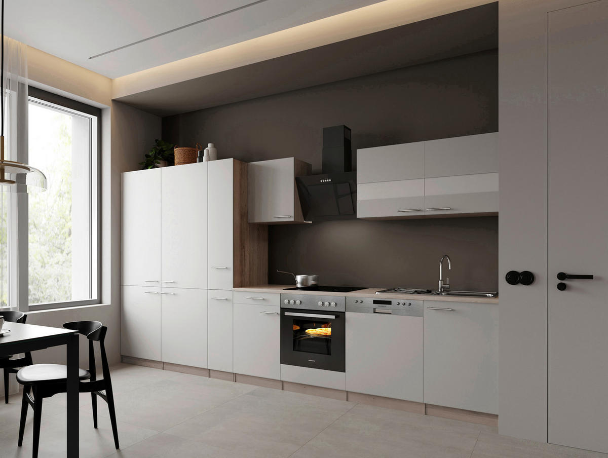 Bucătărie Standard  - alb/culoare inox, Trend, metal/material pe bază de lemn (370cm) - Respekta