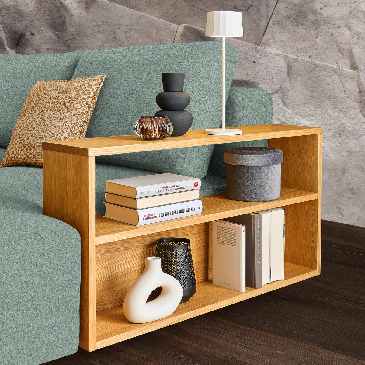 ECKSOFA in Flachgewebe Mintgrün  - Eichefarben/Mintgrün, Design, Holz/Textil (307/190cm) - Joka
