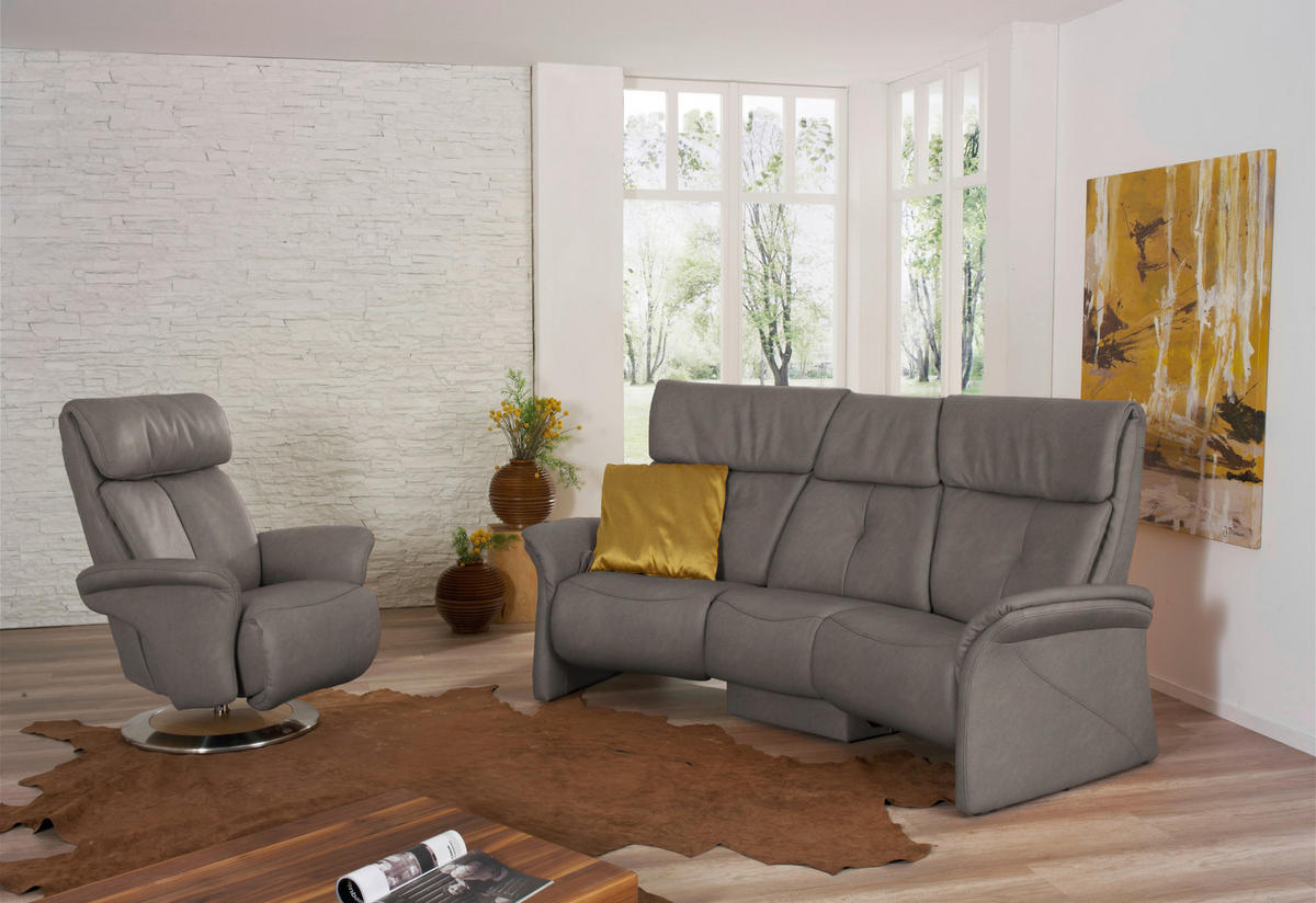 TRAPEZSOFA in Echtleder Graubraun  - Graubraun/Naturfarben, KONVENTIONELL, Leder/Holz (208/103/105cm) - Himolla Komfortklass