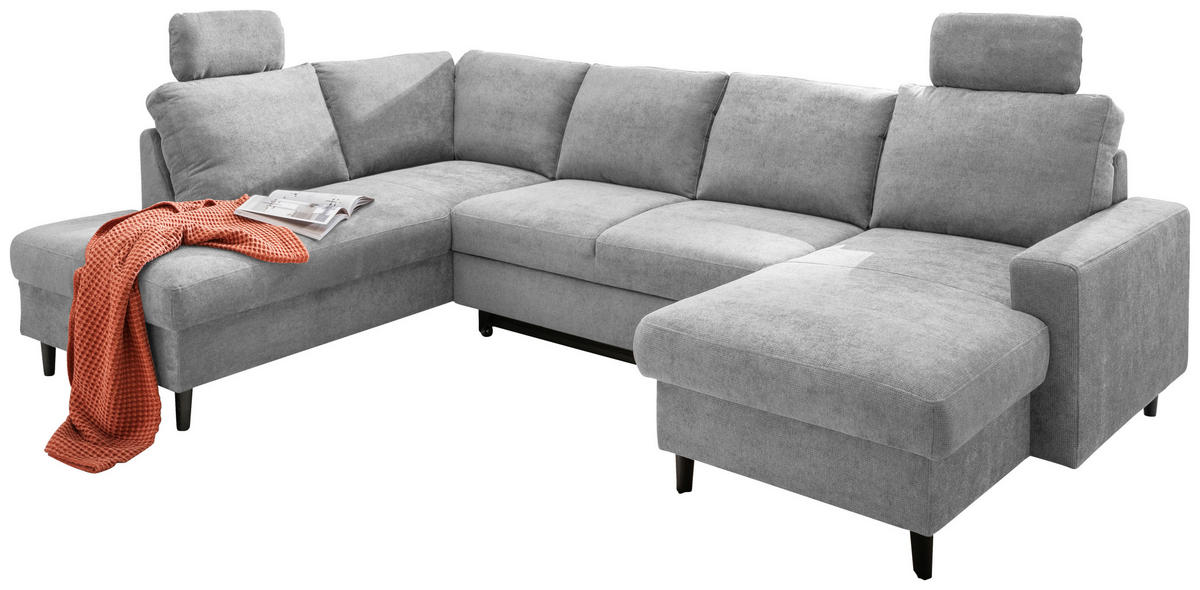 WOHNLANDSCHAFT in Chenille Grau  - Schwarz/Grau, Modern, Holz/Textil (200/305/153cm) - Livetastic