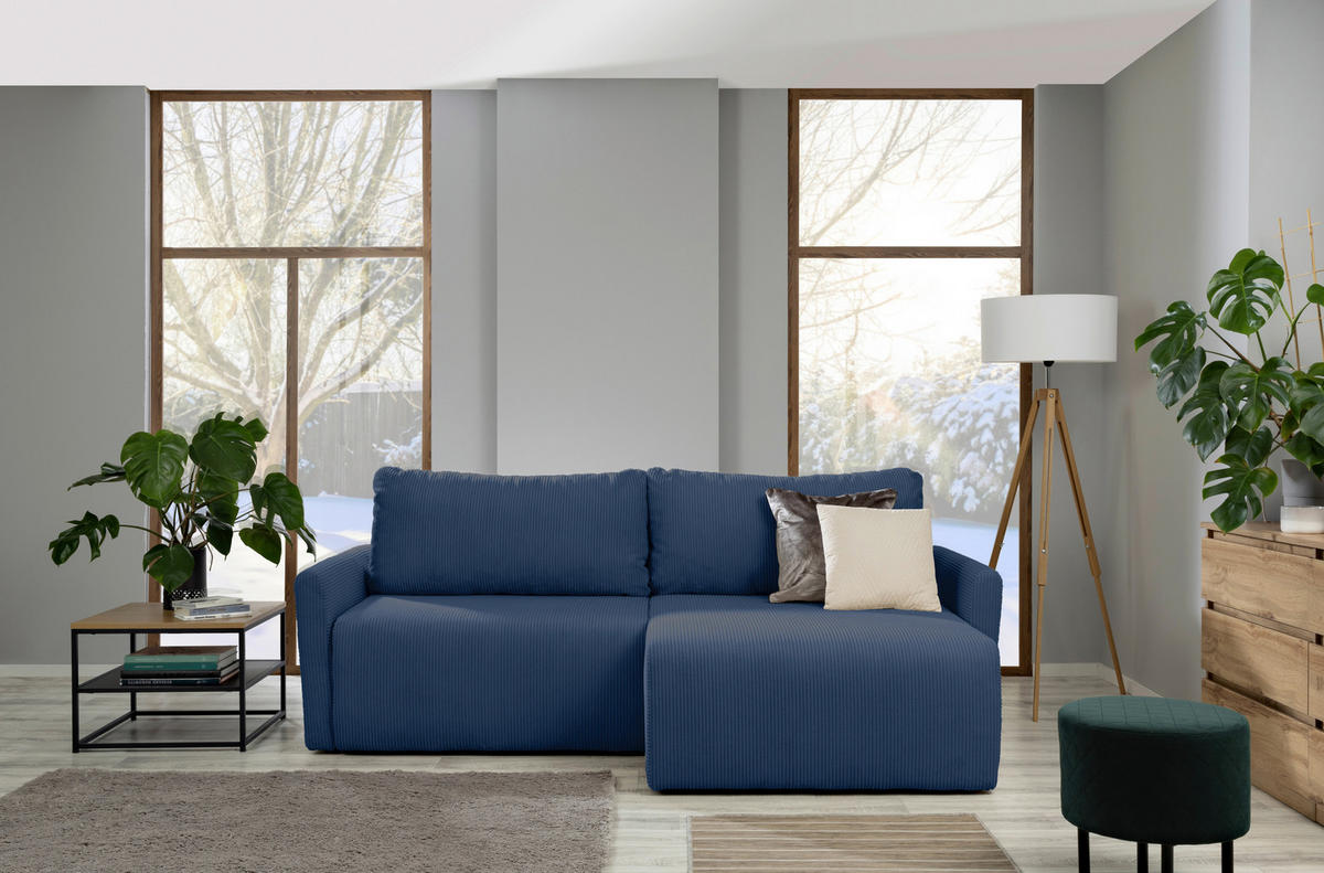 ECKSOFA in Cord Blau  - Blau/Schwarz, Konventionell, Kunststoff/Textil (228/146cm) - MID.YOU