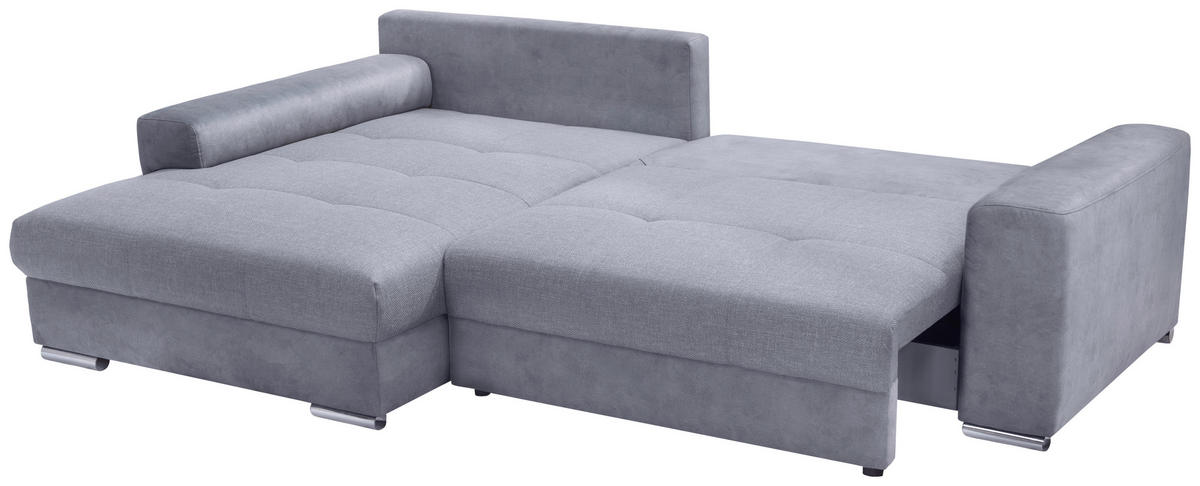 ECKSOFA in Struktur Blaugrau  - Chromfarben/Blaugrau, Design, Textil/Metall (177/269cm) - Livetastic