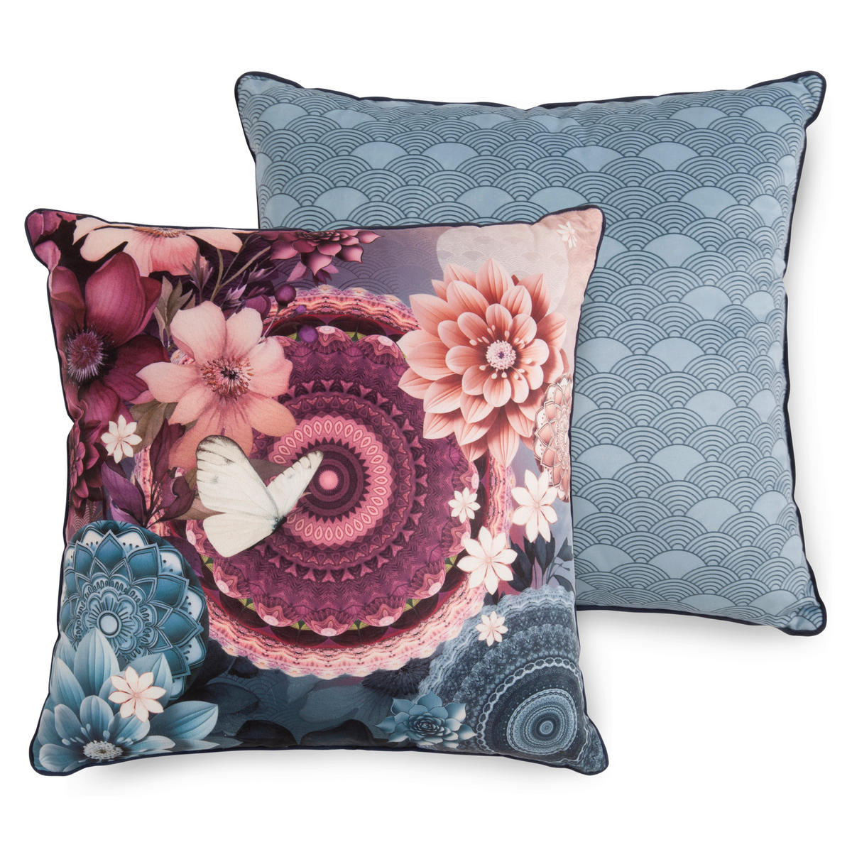 ZIERKISSEN  48/48 cm   - Blau/Bordeaux, Design, Textil (48/48cm)