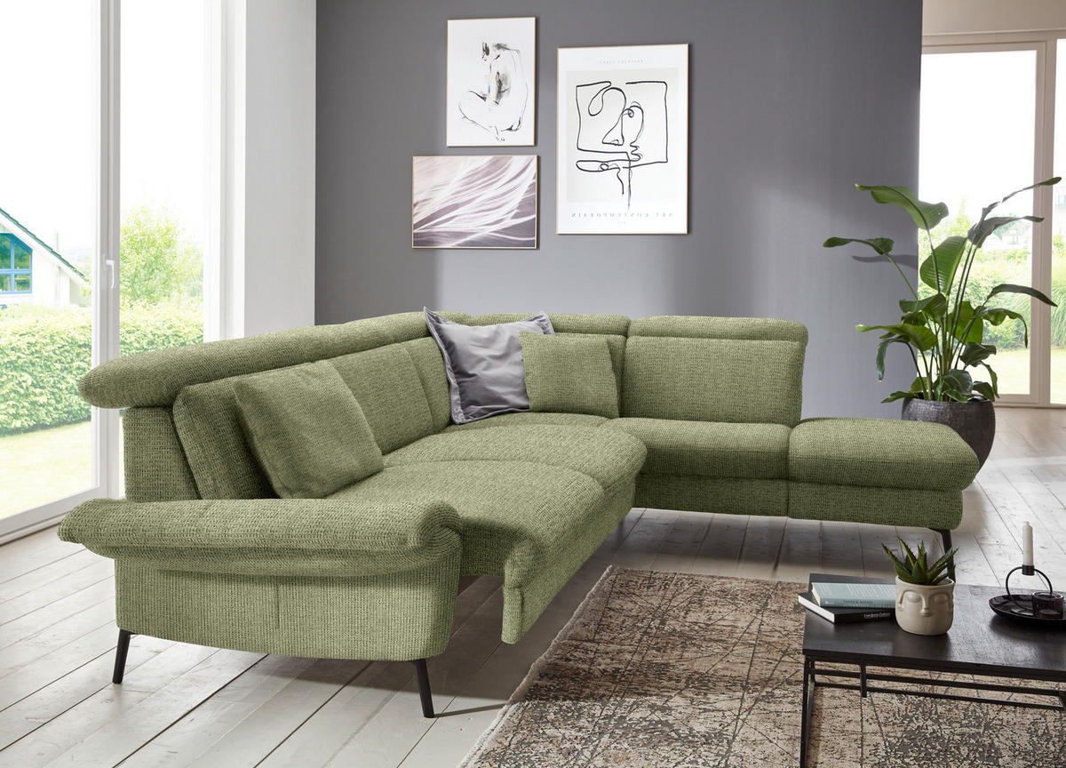 ECKSOFA in Struktur Grün  275/235 cm  - Schwarz/Grün, MODERN, Textil/Metall (275/235cm) - Cantus