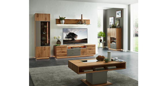 WOHNWAND Asteiche furniert Eichefarben, Walnussfarben - Eichefarben/Walnussfarben, KONVENTIONELL, Glas/Holz (271/200/55cm) - Voleo