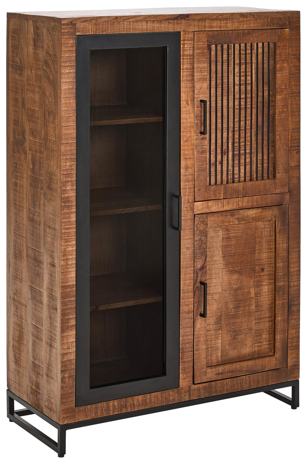 VITRINE  in vollmassiv Mangoholz Naturfarben  - Schwarz/Naturfarben, LIFESTYLE, Glas/Holz (90/142/40cm) - Landscape