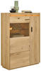 HIGHBOARD furniert, massiv Eichefarben Beleuchtung, Einlegeböden  - Eichefarben/Schwarz, Natur, Glas/Holz (94,8/133,5/37cm) - Linea Natura