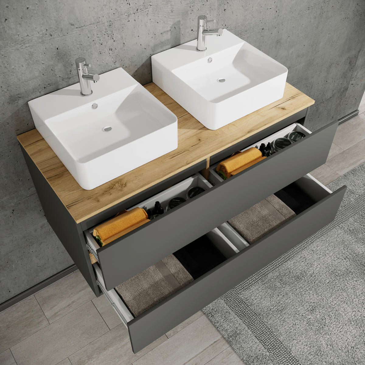 BADEZIMMER 3-teilig  in 111 cm  - Honigeiche/Anthrazit, Trend, Keramik/Holzwerkstoff (111cm) - MID.YOU