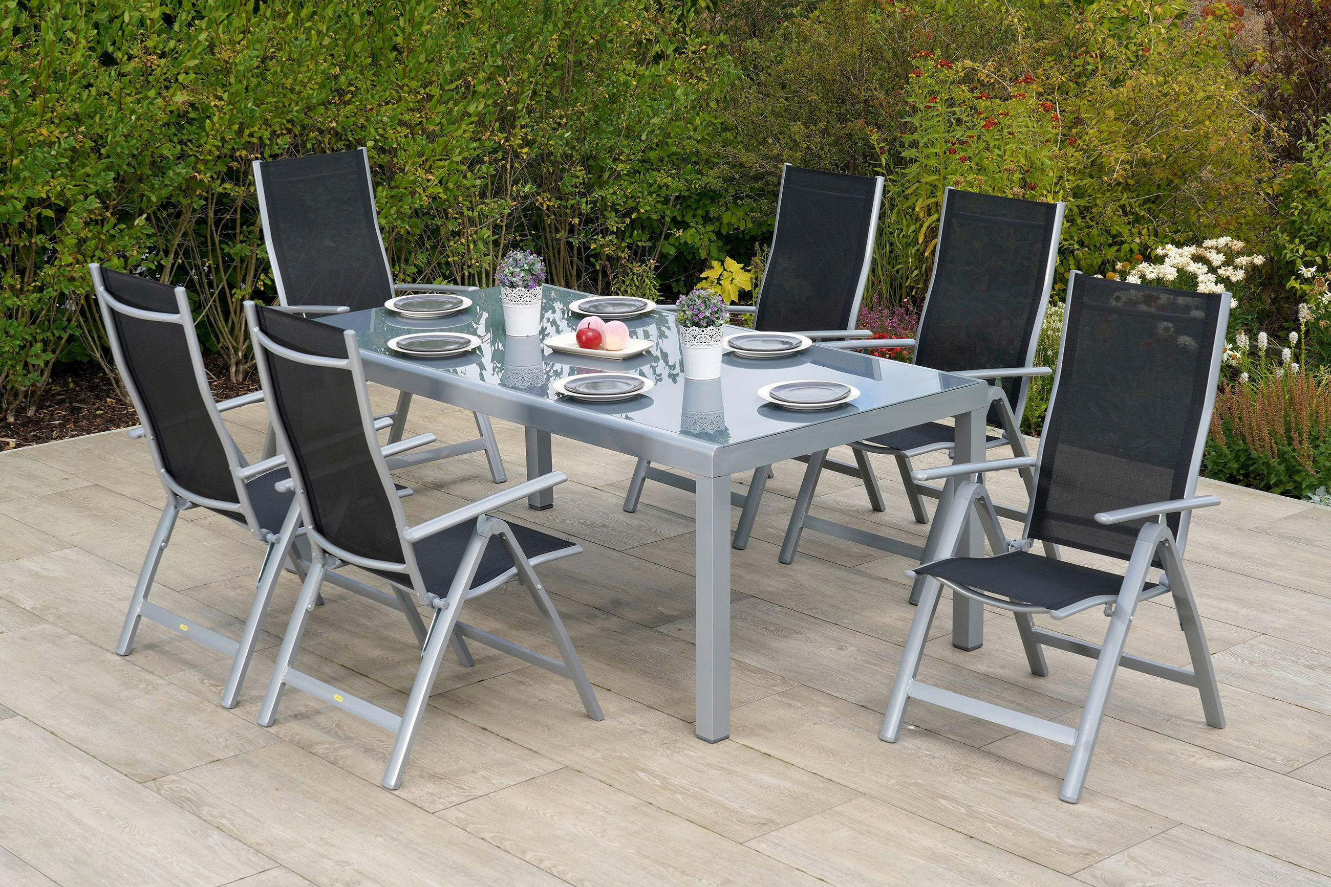 GARTENSET Aluminium  - Silberfarben/Schwarz, MODERN, Textil/Metall - Gardenson