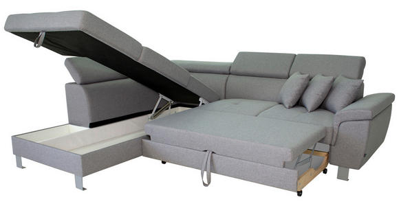 ECKSOFA inkl. Funktionen Hellgrau Webstoff  - Silberfarben/Hellgrau, Design, Textil/Metall (226/257cm) - Xora