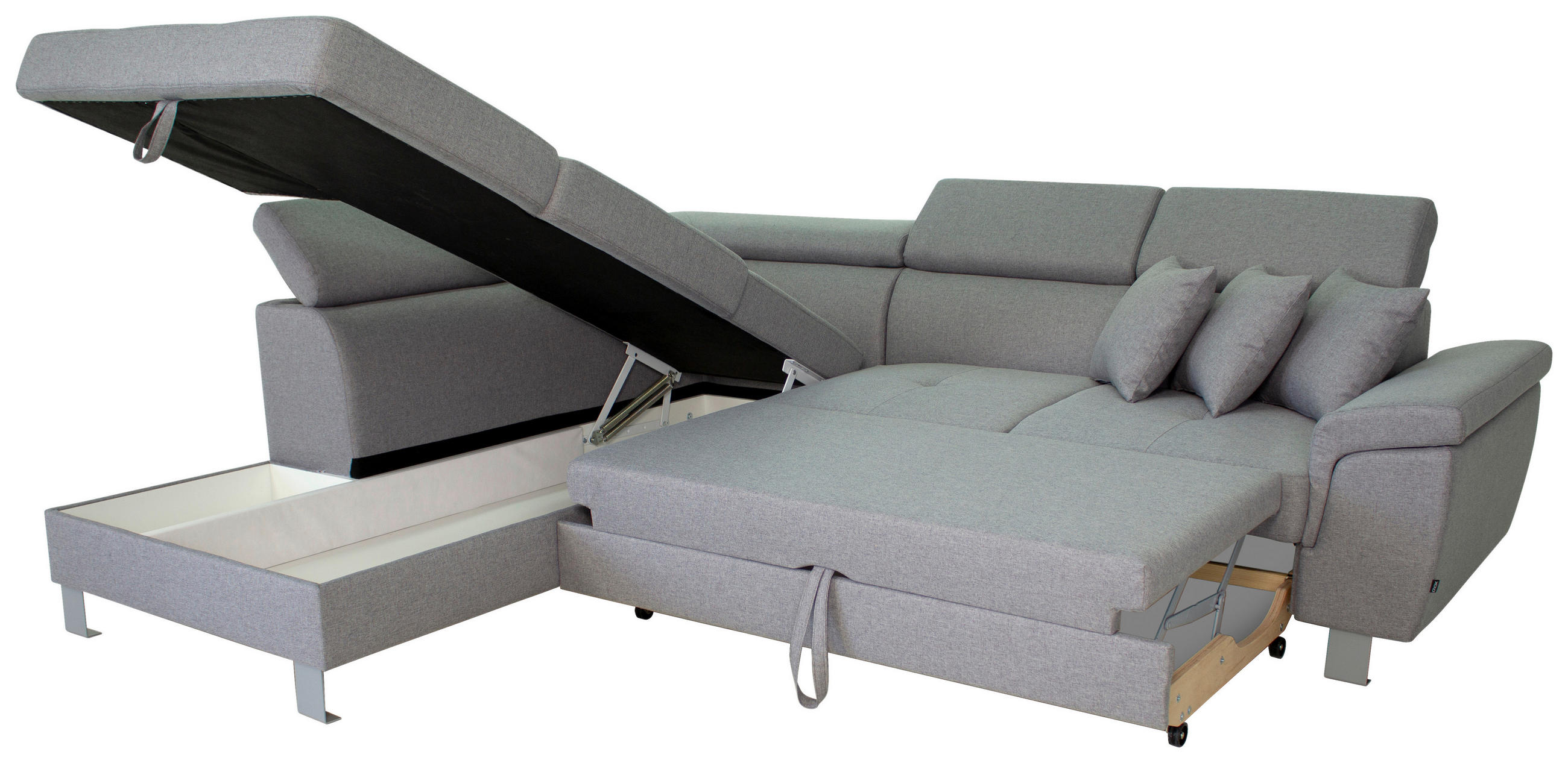 ECKSOFA in Webstoff Hellgrau  - Silberfarben/Hellgrau, Design, Textil/Metall (226/257cm) - Xora