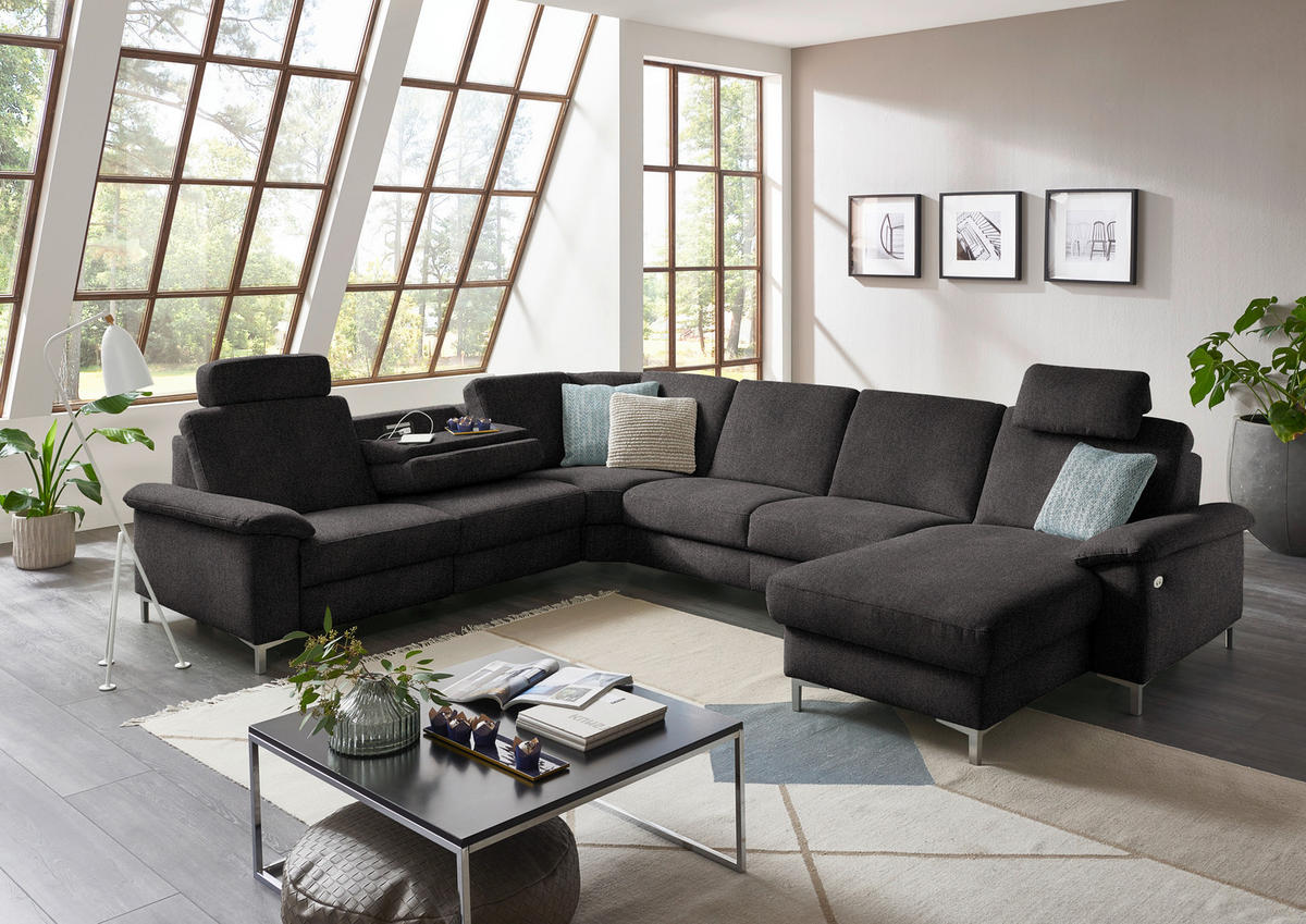 WOHNLANDSCHAFT in Chenille Graubraun  - Graubraun/Alufarben, Design, Textil/Metall (265/333/170cm) - Dieter Knoll