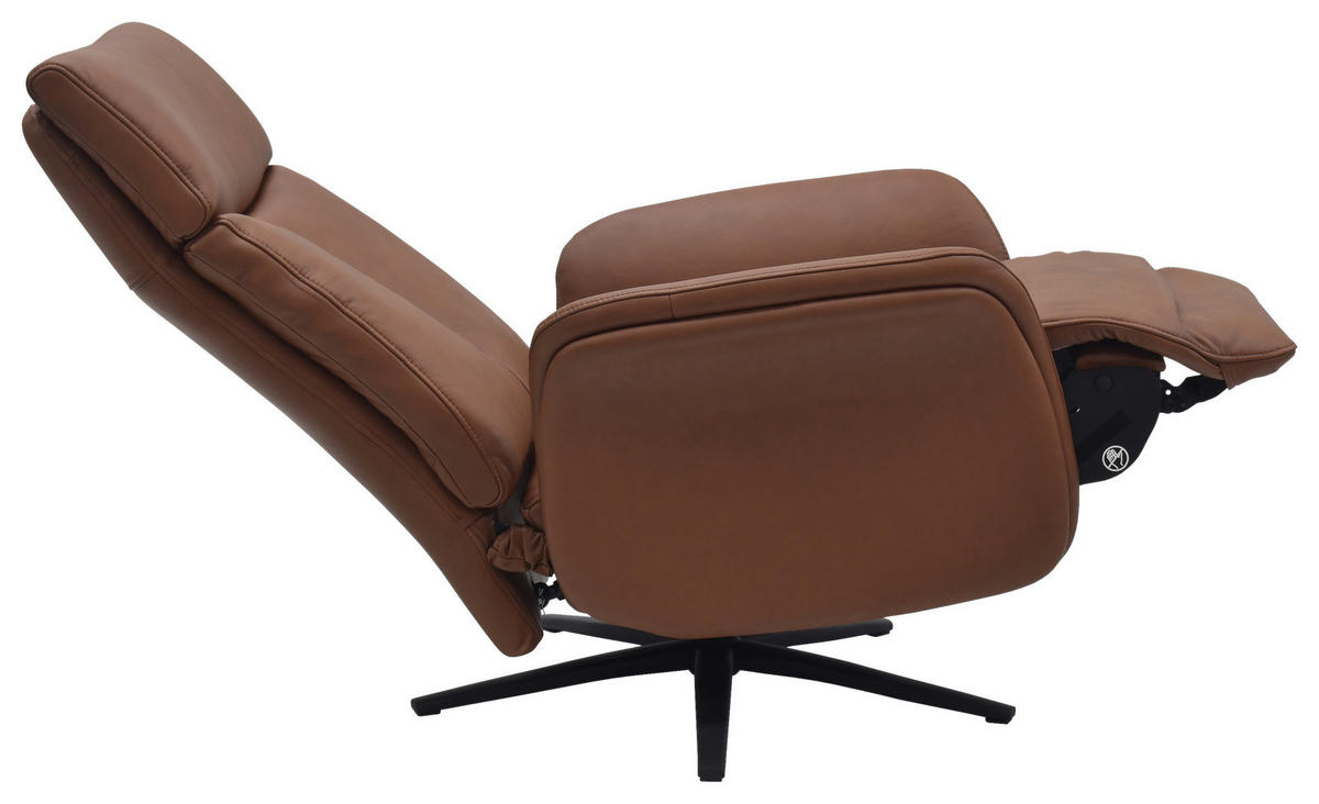 RELAXSESSEL Lederlook Echtleder    - Cognac/Schwarz, Design, Leder/Holz (75/109/84/148/84cm) - Livetastic