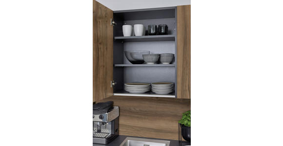 EINBAUKÜCHE - Nussbaumfarben/Schwarz, Design, Holzwerkstoff - Novel