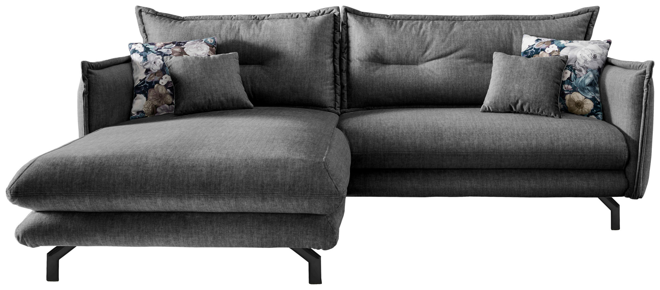 ECKSOFA in Velours Grau  - Türkis/Schwarz, Modern, Textil/Metall (180/255cm) - Livetastic