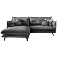 ECKSOFA in Velours Grau  - Türkis/Schwarz, Modern, Textil/Metall (180/255cm) - Livetastic