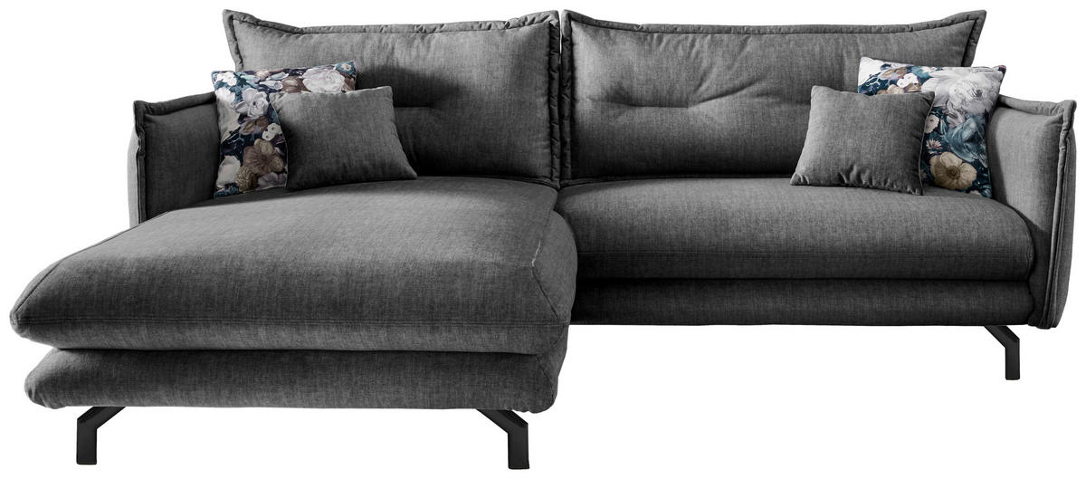 ECKSOFA in Velours Grau  - Türkis/Schwarz, Modern, Textil/Metall (180/255cm) - Livetastic