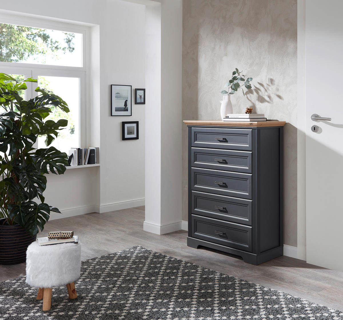 KOMMODE , 93/121/41 cm, 5 Schublade(n)  - Schwarz/Graphitfarben, Design, Holzwerkstoff/Metall (93/121/41cm) - Landscape
