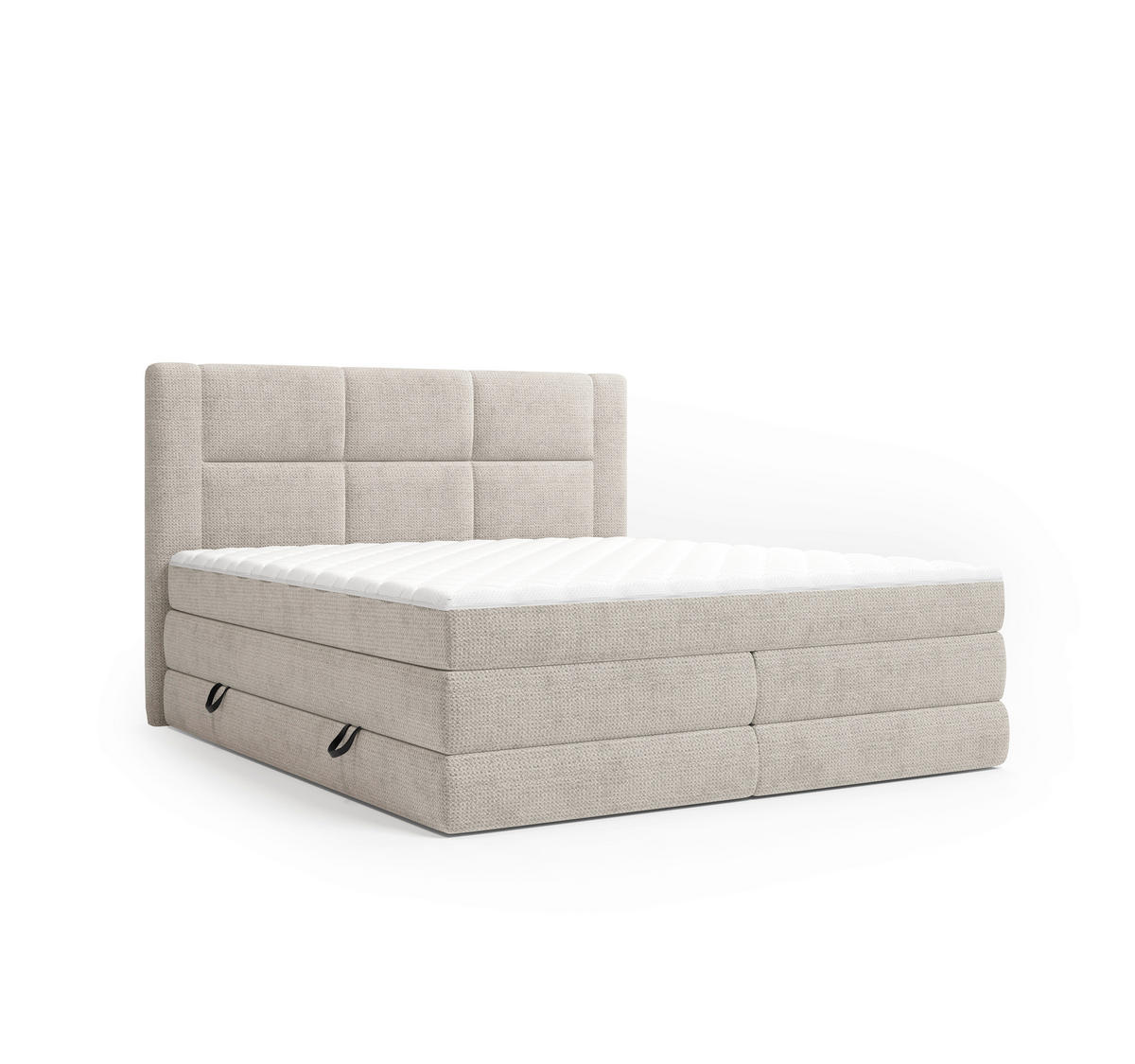 BOXSPRINGBETT 180/200 cm,  in Beige, gepolstertes Kopfteil, Bettkasten, Topper, Wendematratze mit unterschiedlichen Härtegraden, H2 + H3 = mittel + fest  - Beige/Schwarz, Design, Kunststoff/Textil (180/200cm) - Esposa