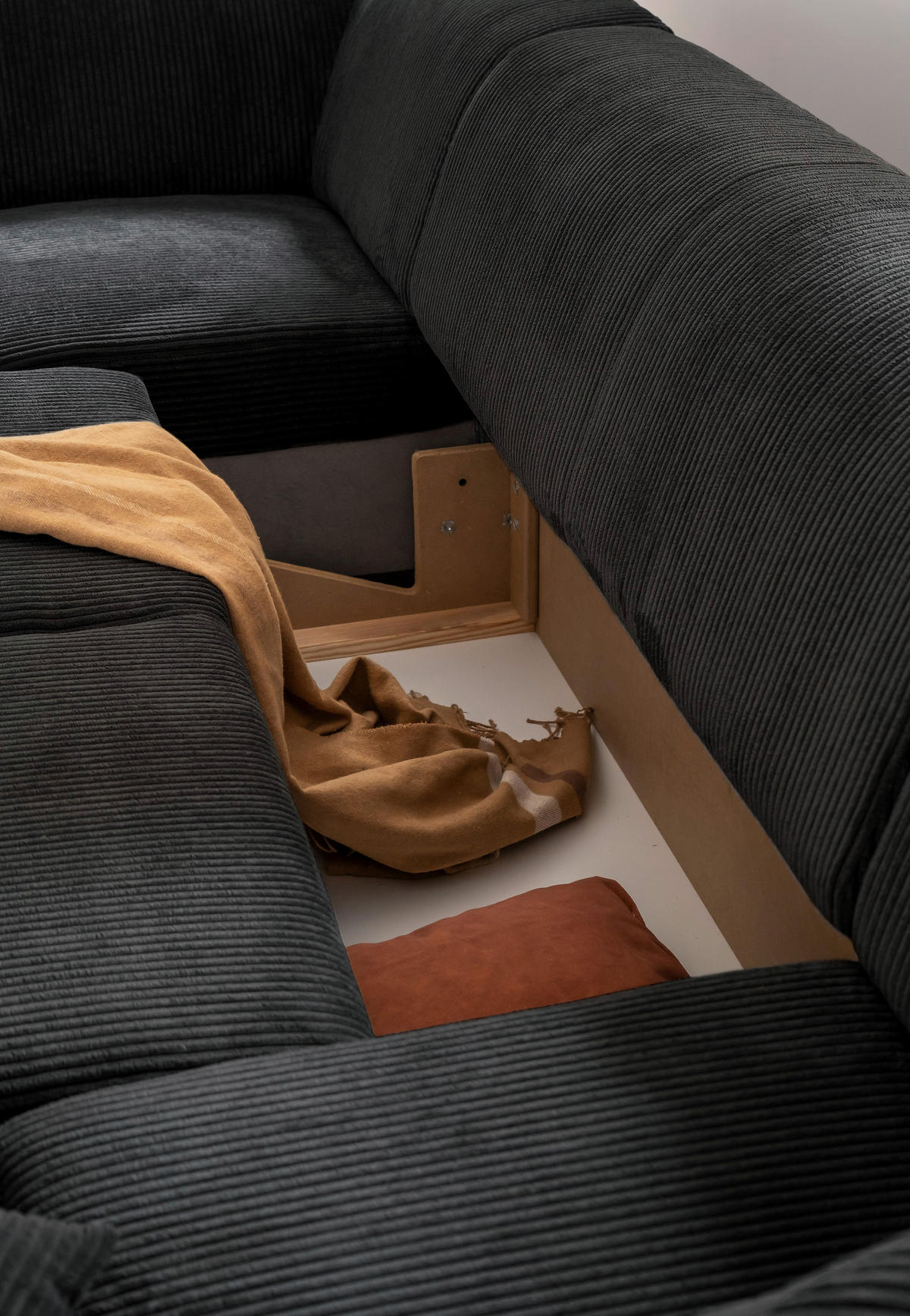 ECKSOFA Dunkelgrau Cord  - Dunkelgrau/Schwarz, Textil/Metall (192/250cm) - MID.YOU