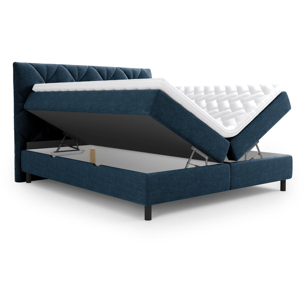 Thumbnail - Esposa Boxbett, Dunkelblau, Textil, H3, Höhe ca. 20 cm, 140x200 cm, Bettkasten, Matratze, gepolstertes Kopfteil, Federke...
