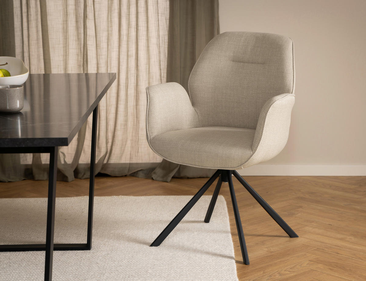 STOLICA S NASLONOM ZA RUKE  bež  tekstil      - bež/crna, Design, tekstil/metal (60,5/90/62cm) - MID.YOU