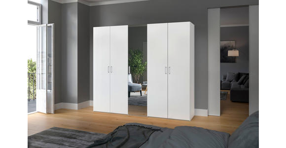 DREHTÜRENSCHRANK  in Weiß  - Chromfarben/Weiß, Design, Glas/Holzwerkstoff (253/236/59cm) - Carryhome