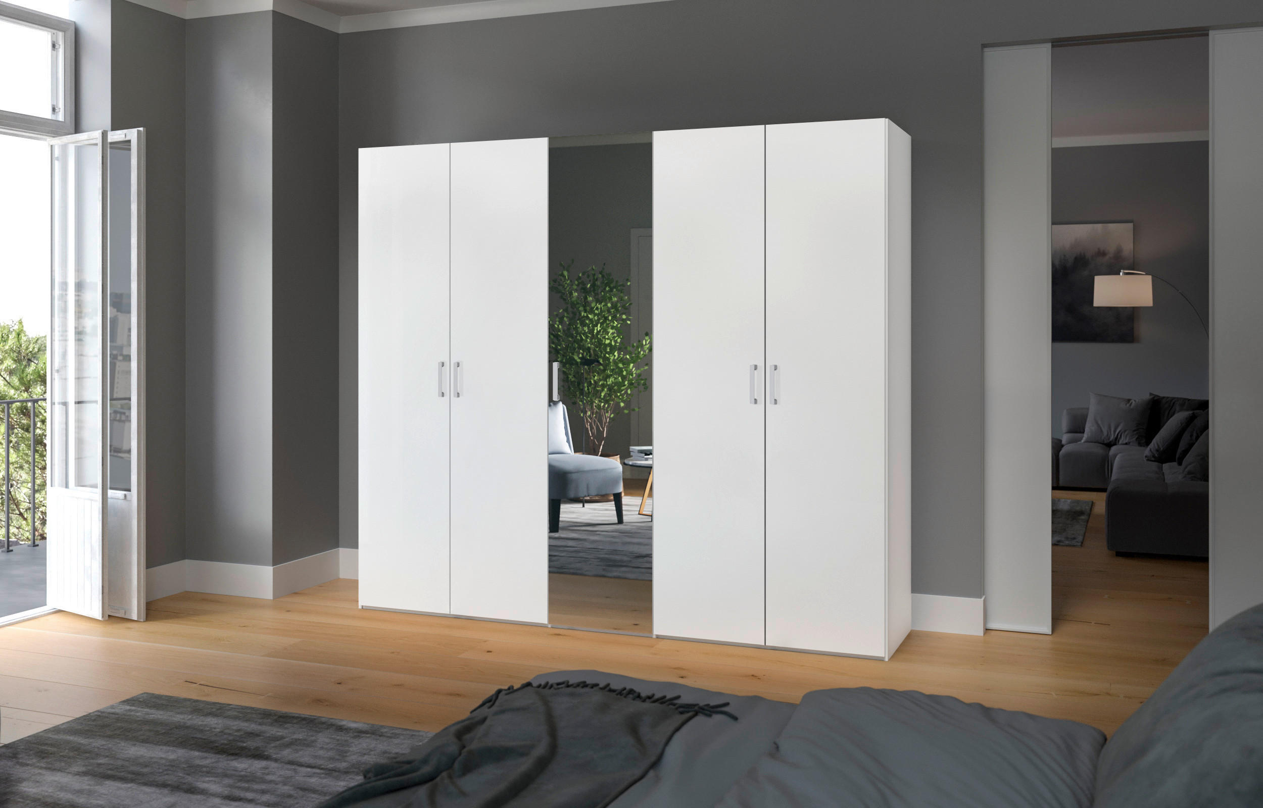 DREHTÜRENSCHRANK 253/236/59 cm 5-türig Weiß  - Chromfarben/Weiß, Design, Glas/Holzwerkstoff (253/236/59cm) - Boxxx