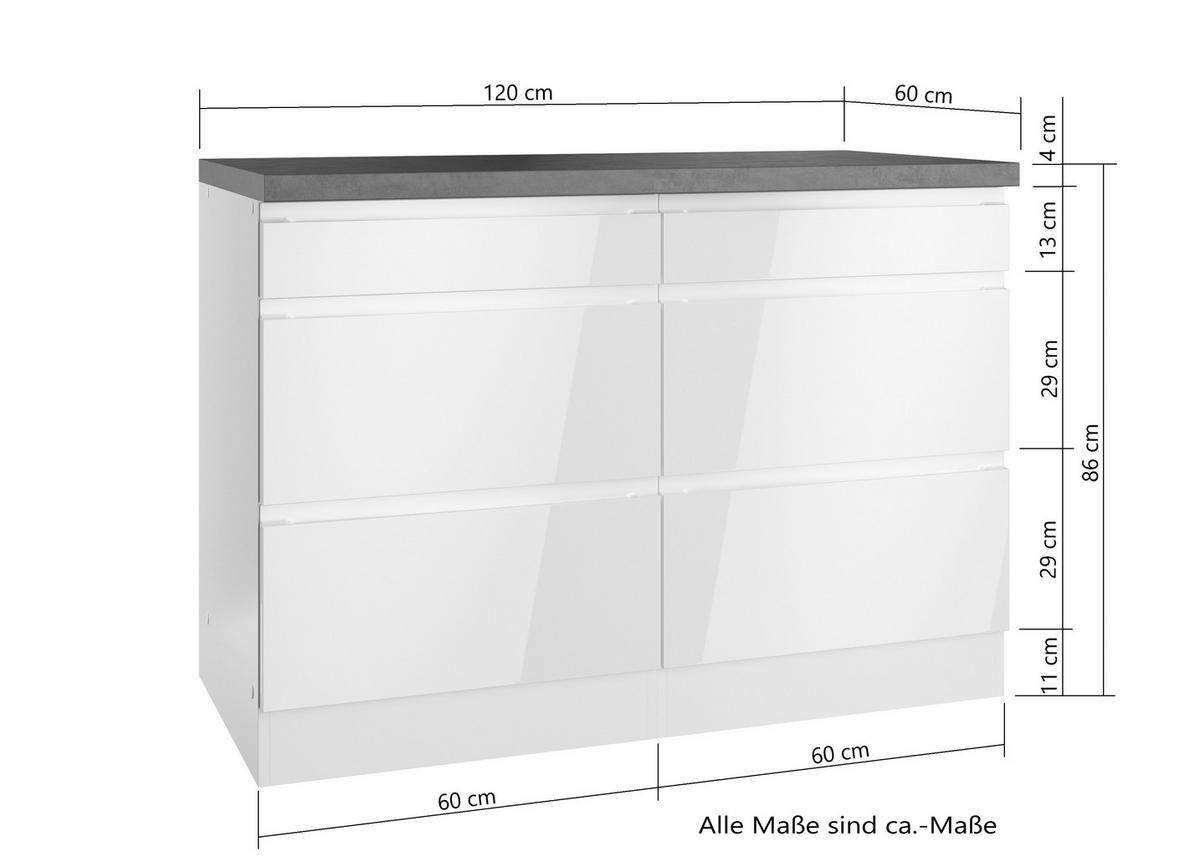 KÜCHENUNTERSCHRANK 120/86/60 cm  in Grau, Weiß, Weiß Hochglanz  - Weiß Hochglanz/Weiß, LIFESTYLE, Holzwerkstoff (120/86/60cm) - Held