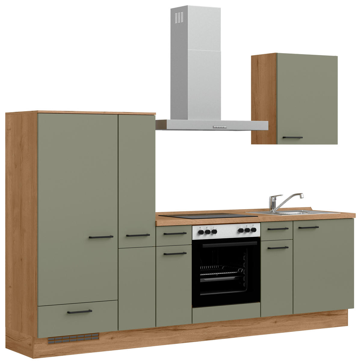KÜCHENLEERBLOCK Senso 270 cm  in Eichefarben, Olivgrün  - Eichefarben/Schwarz, MODERN, Holzwerkstoff/Metall (270cm) - Nobilia